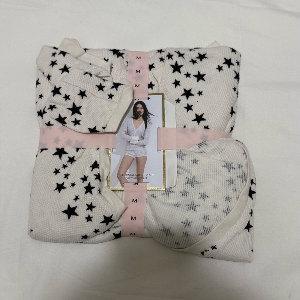 Victoria's Secret White and Black Star Thermal PJ Set